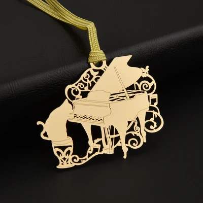 Highquality marque page piano cate book mark,metel feel for reading book markers,golden  metal bookmarks