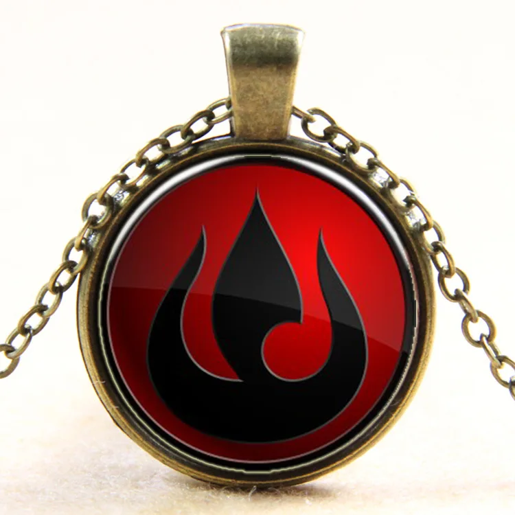 Avatar The Last airdoblador collar Legend of Korra Fire Nation colgante de vidrio, joyería, colgantes de color plateado para hombres, alta calidad