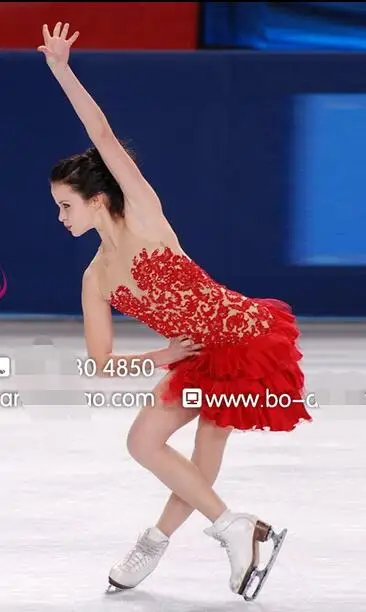 

red girls figure skating dress custom ice figure skating dresses girls lace clothing for figure skating free shipping