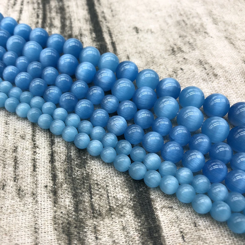 Blue Cat Eye Beads 4/6/8/10/12MM Natural Glass String Loose Space Beads Opal DIY Charm Beads for Jewelry Making Bracelet