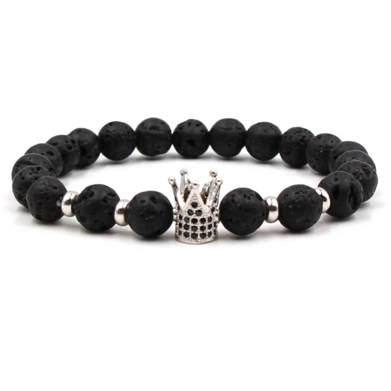 Janeyacy 2018 Hot Trendy Lava Stone Pave CZ Imperial Crown Charm Bracelet For Men Or Women Bracelet Jewelry Pulseira hombres image 5