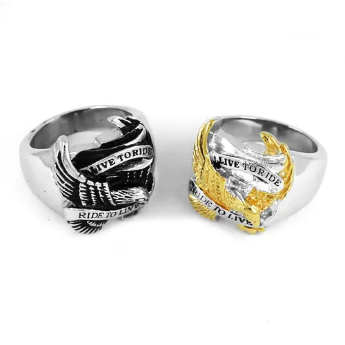 Wholesale Live To Ride Eagle Biker Ring Stainless Steel Ring Jewelry Silver Color Gold Classic Motor Biker Men Ring SWR0005A