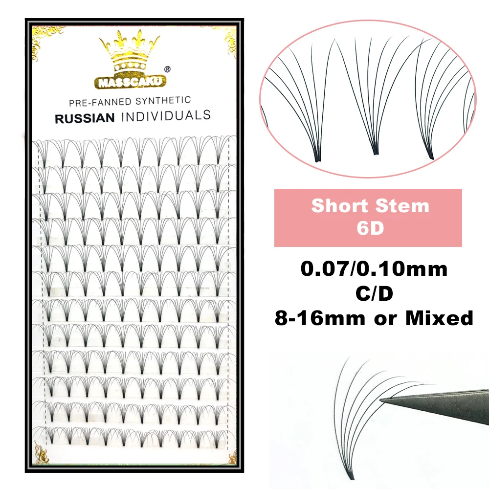 5 cases/lot High quality 3d/4d/5d/6d/10d Short Stem Eyelashes Pre Made Volume fans Premade Russian Volume Eyelash Extention