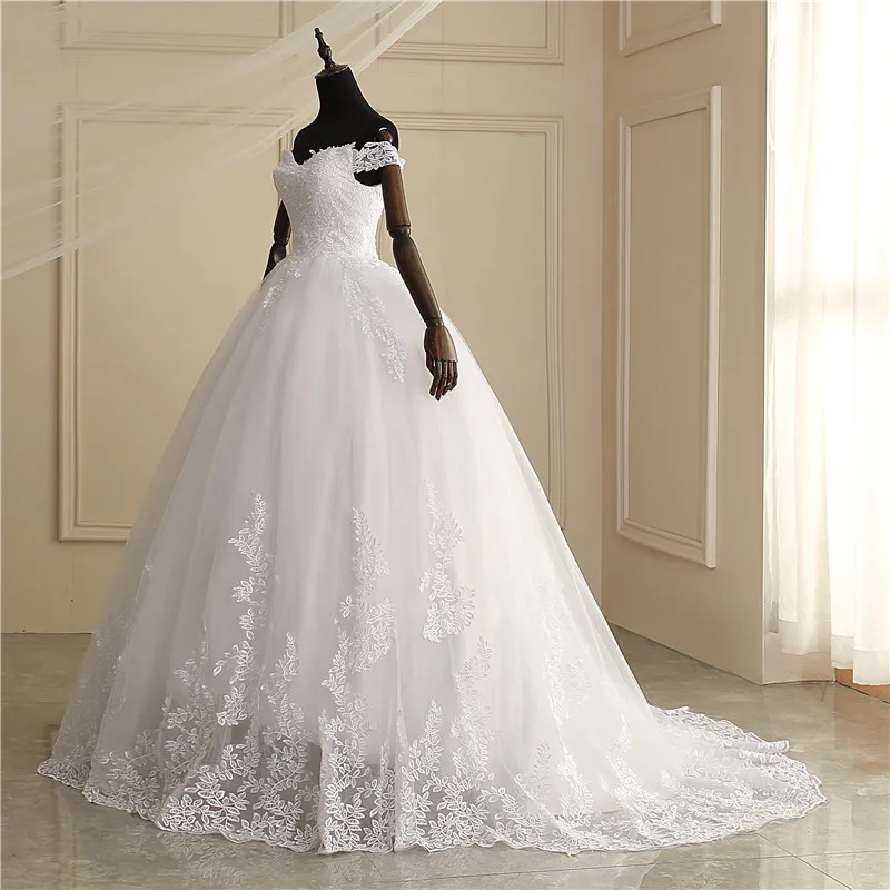 2023 Luxus schulter frei Ballkleid Spitze Brautkleider Schatz schiere zurück Prinzessin Illusion Applikation Brautkleider Casamento