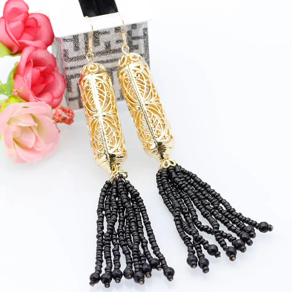 SUNSPICE-MS Fashion Engagement Wedding Jewelry Sets African Beads Bridal Long Necklace Tassels Dangle Earrings Dubai Gold Color