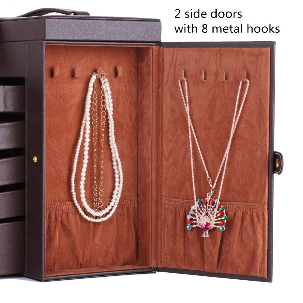 Extra Large Brown Jewelry Box Vintage Jewellery Pendant Case PU Rings Organizer Earrings Display Necklace Storage Cabinet ZG241