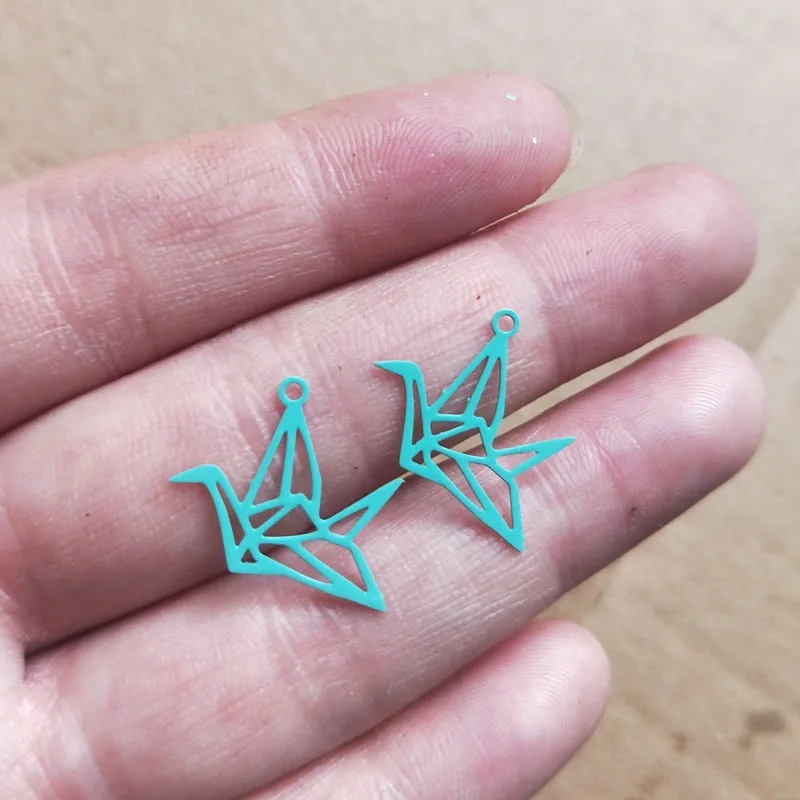 100 Stück Ac6420 15*20mm Tieranhänger Metall-Papierkranich-Anhänger Schmuck Filigran Ohrring-Zubehör – Detail 13