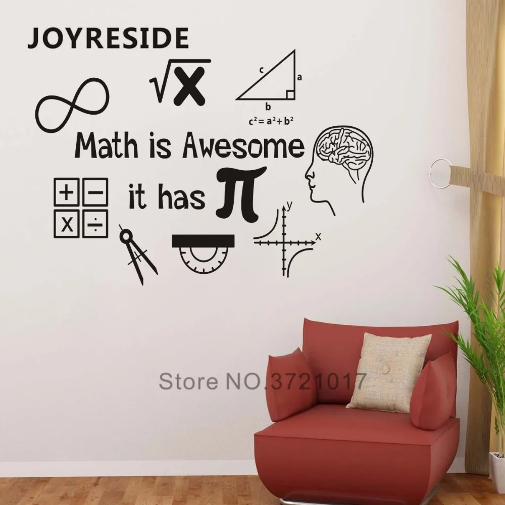 JOYRESIDE Math Is Awesome Wall Decor Thinking Sticker Calculator Decals Vinyl Decorations Interior Home Design Art Murals A1205