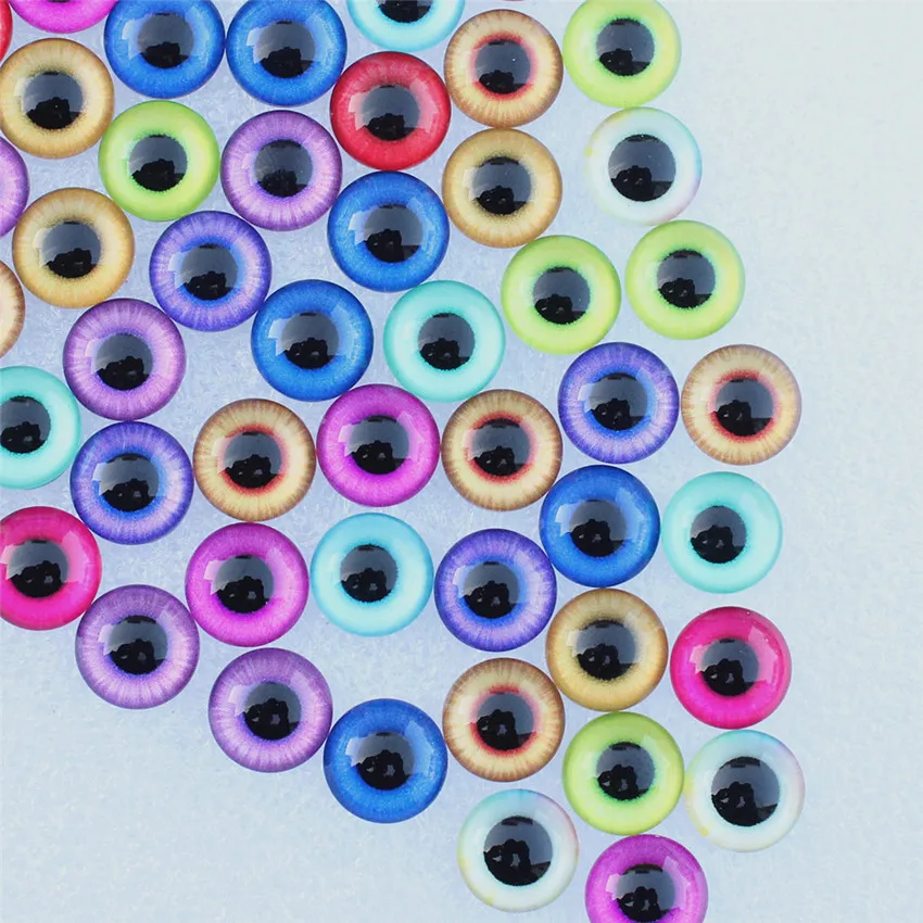

8mm 10mm 12mm 20mm Random Mixed Colorful Round Dragon Eyes Pattern Glass Cabochon Flatback Photo Dome DIY Accessory Pairs