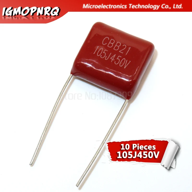 10PCS 450V105J  1uF 450V CBB Polypropylene film capacitor pitch 15mm 105 450V 1uF