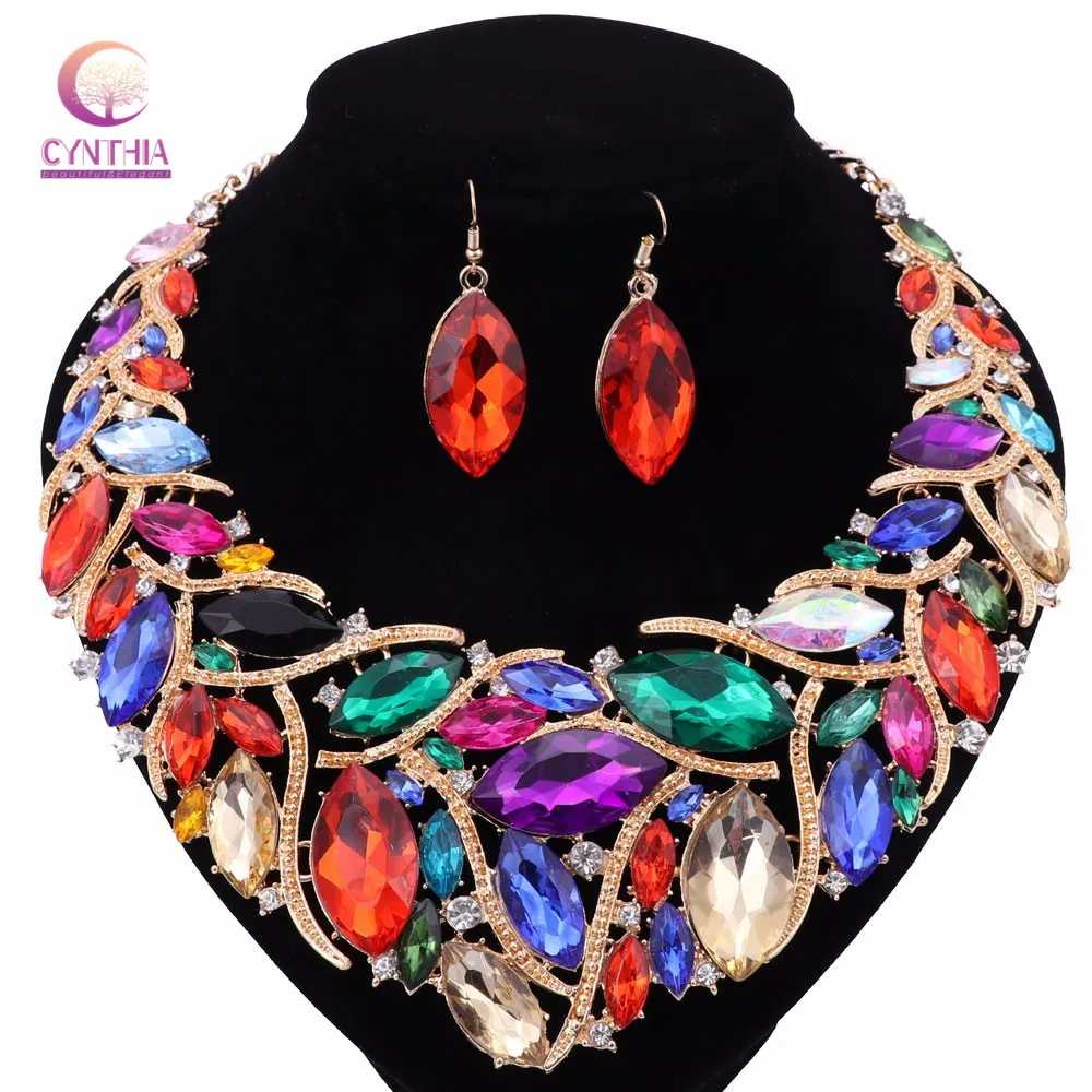 6 colors fashion Women jewelry sets Trendy necklace with boho earrings statement necklace for party wedding  Direct Selling