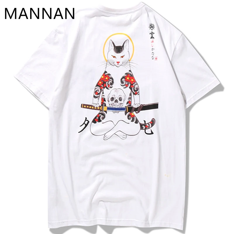 2023 Streetwear Japan Style Ukiyo E Funny Samurai Cat TShirts Mens Short Sleeve T-shirts Hip Hop Embroidery Tees