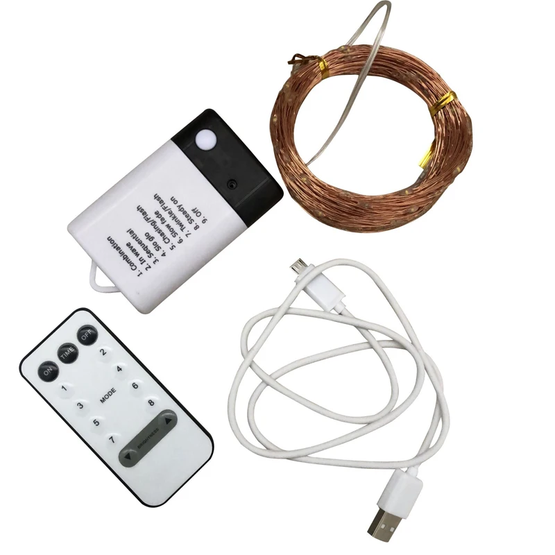 Cadena de alambre de cobre con Control remoto USB, luces de hadas de ocho modos para boda, Navidad, vacaciones, decoración, 5M, 50led