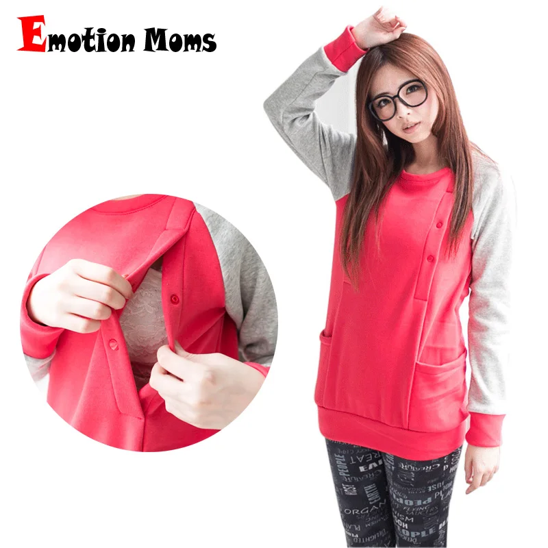 Emotion Moms Long Sleeve Winter Maternity Cothes Maternity Top Breastfeeding Tops Sweater Nursing Hoodies For Pregnant Women