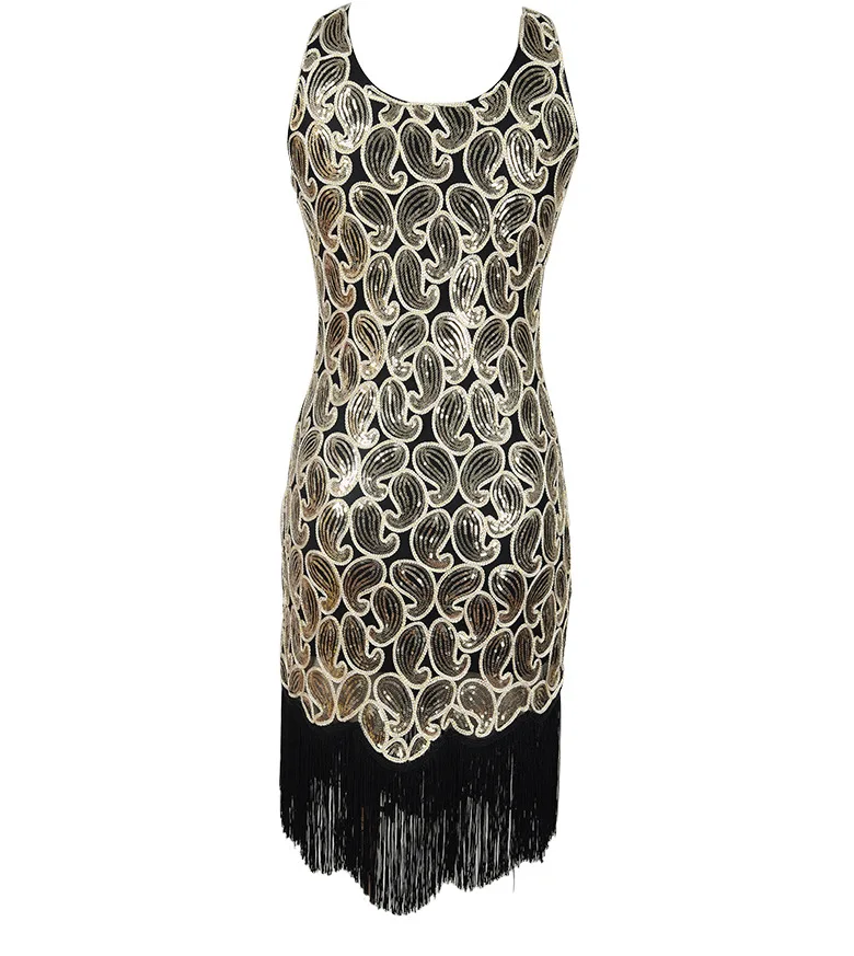 Women's 1920s Sequin Paisley Pattern Sleeveless Racer Back Flapper Black Gold Dress Sexy Fringe Great Gatsby Party Dress - AliExpress 200000345 Women's 1920s Sequin Paisley Pattern Sleeveless Racer Back Flapper Black Gold Dress Sexy Fringe Great Gatsby Party Dress - AliExpress 200000345
