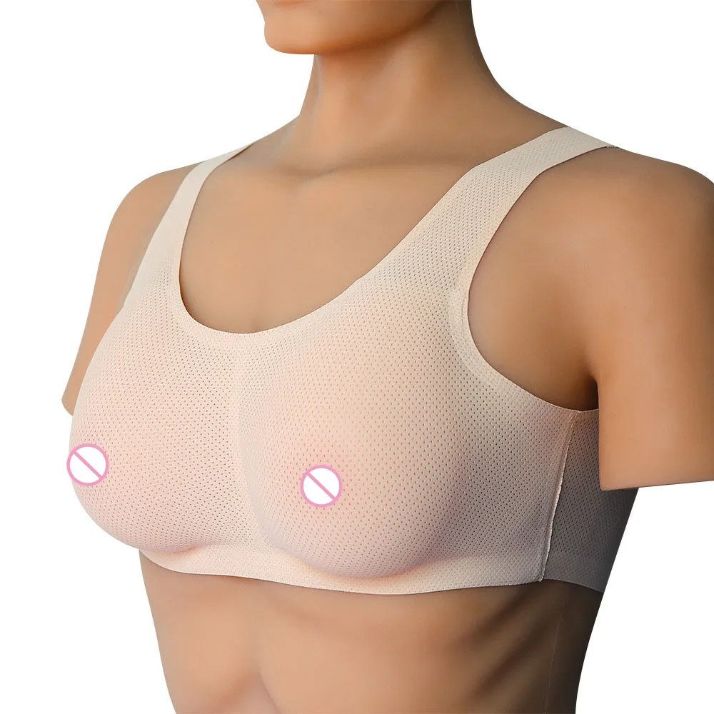 

600g B cup false breasts with sexy bra for man cosplay to female realistic silicone form boobs