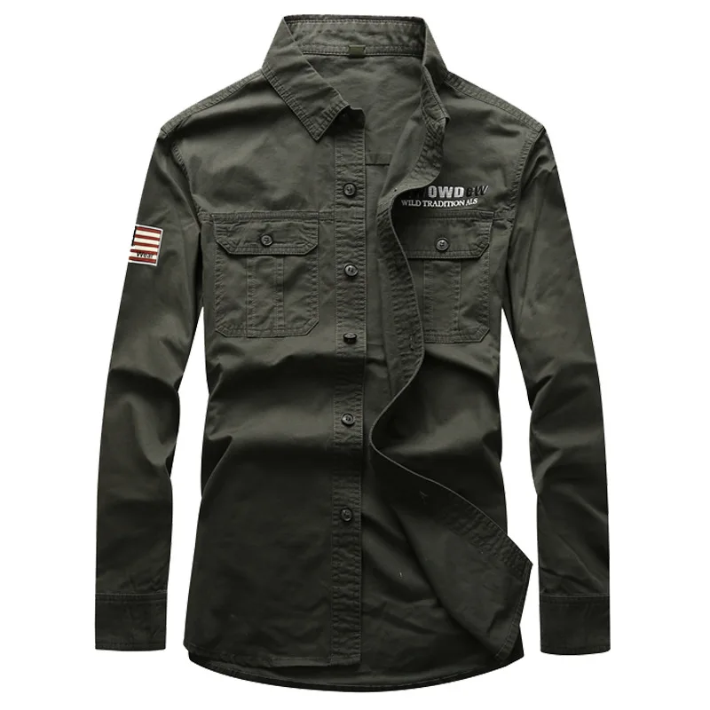 New Fashion Military Shirt Long Sleeve Men Casual Blouse Cotton Business Casual Cargo Shirts Loose Baggy Plus Size Male Clothing