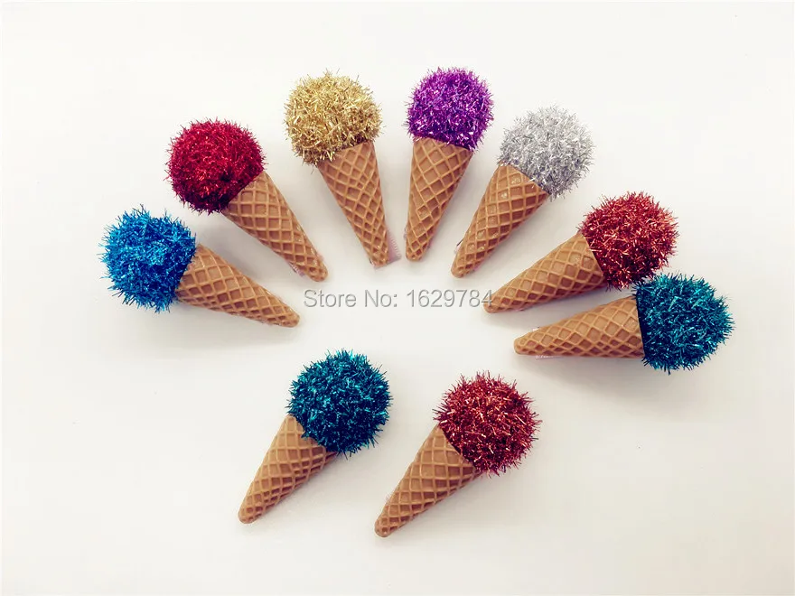 Boutique 20pcs Fashion Cute Glitter Pom Pom Icecream Hairpins Kawaii Solid Cartoon Icecream Cone Hair Clips Headwear Accessories