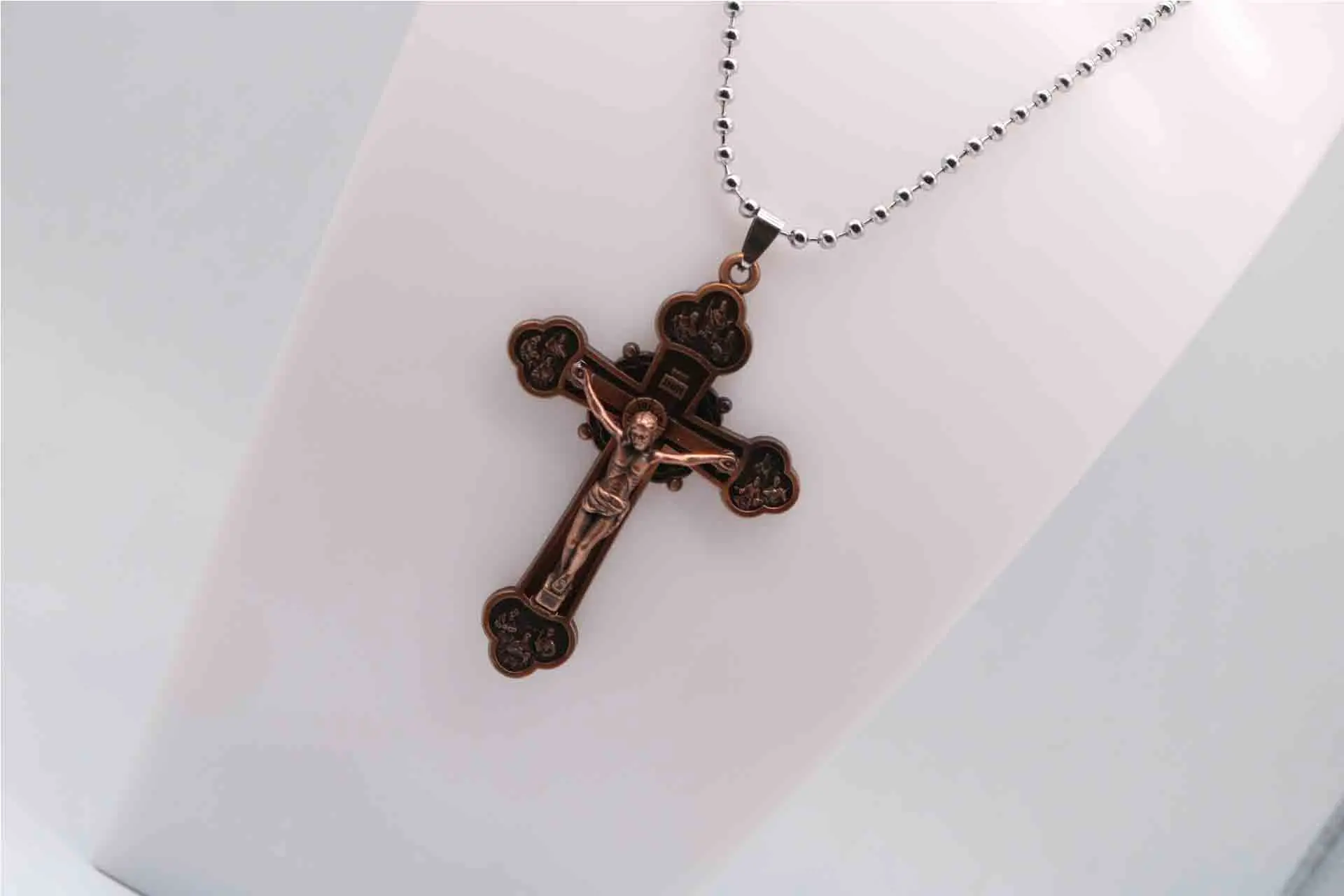 سلسلة خرز على شكل صليب المسيح يسوع. قلادة الوردية الوردية ، قلادة صليب يسوع عارضة أنيقة. #5