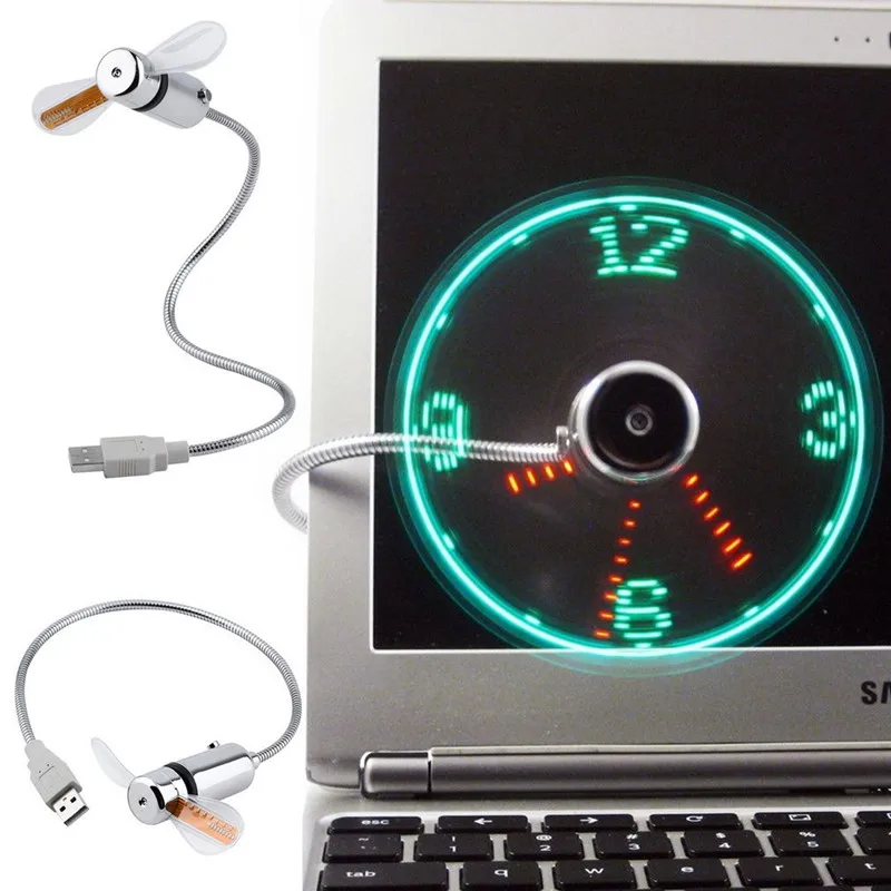 Hand Mini USB Fan Portable Gadgets Flexible Gooseneck LED Clock Fans By Laptop PC Notebook Real Time Display Durable Adjustable