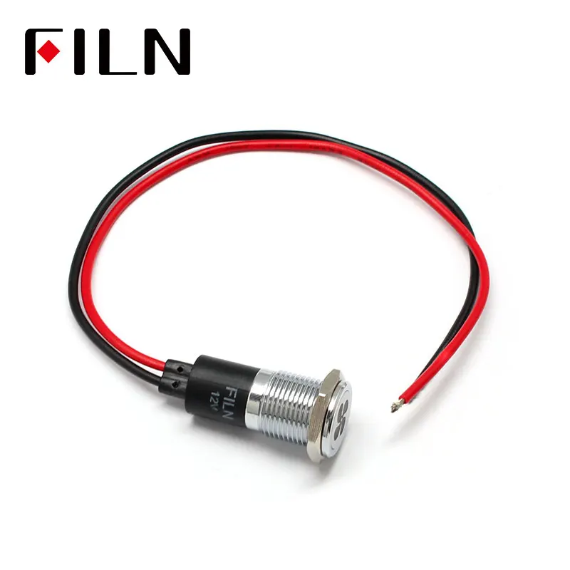 FILN 14mm Car dashboard Turn signal symbol led red yellow white blue green 12v led indicator light with 20cm cable