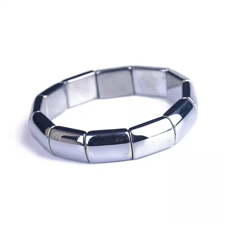 Natural White Terahertz Wave Rectangle Beads Stretch Bangle Gemstone Woman Men Bracelet Healing Terahertz Wave 16x12mm AAAAA