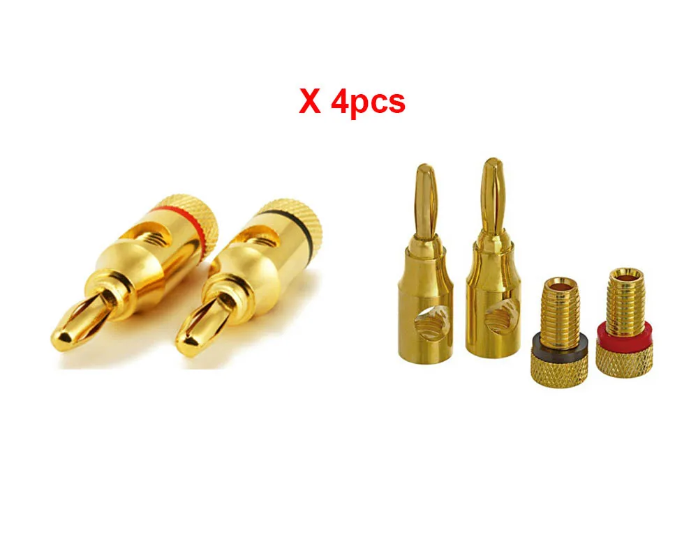 4pcs/2 pairs  High-Quality Gold Plated Musical Amplifier Speaker Cable Wire Pin Banana Plug Connector w/ Color Coded, Open Screw