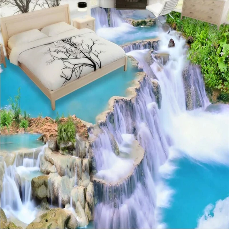 wellyu Customized large-scale murals waterfall running water wealth 3D floor pvc waterproof thickened wear-resistant floor