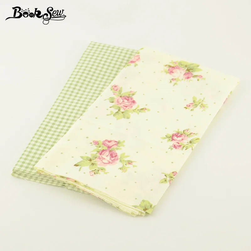 100% Cotton Quilting Twill 2 Pcs/lot Printed Flowers And Checks Designs 50cmx100cm Booksew Fabric  Patchwork Bedding Decoration