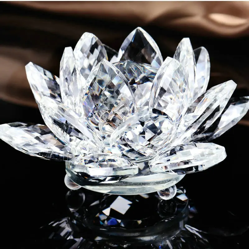 Clear Pure Holy 10cm Crystal Lotus Flower Quartz Glass Religious Souvenirs Home Decoration