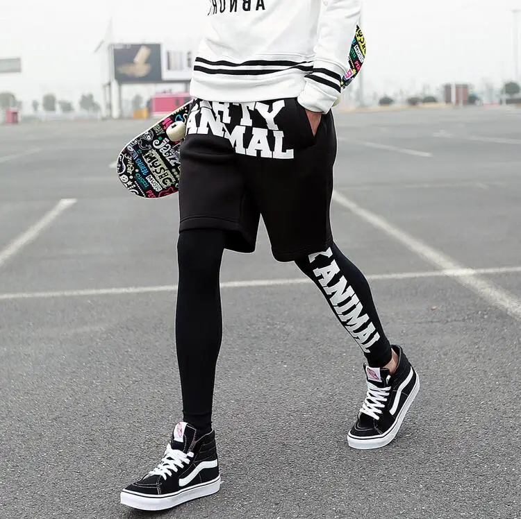 2024 Men's Space Cotton Spring Legging Male Black Faux Two Piece Hiphop Tights Pants Trousers Plus Size Singer Costumes