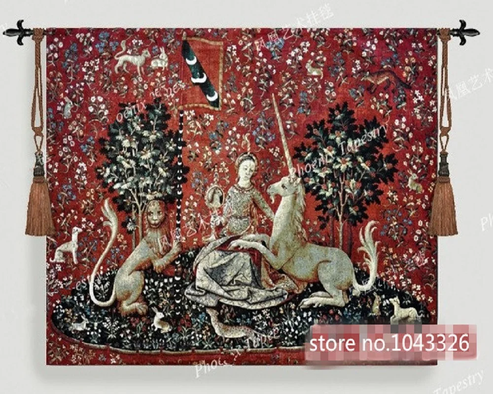 138*103cm Belgium medieval home decoration textile Ladies and Unicorn Series - Vision jacquard picture tapestry mural ST- 69