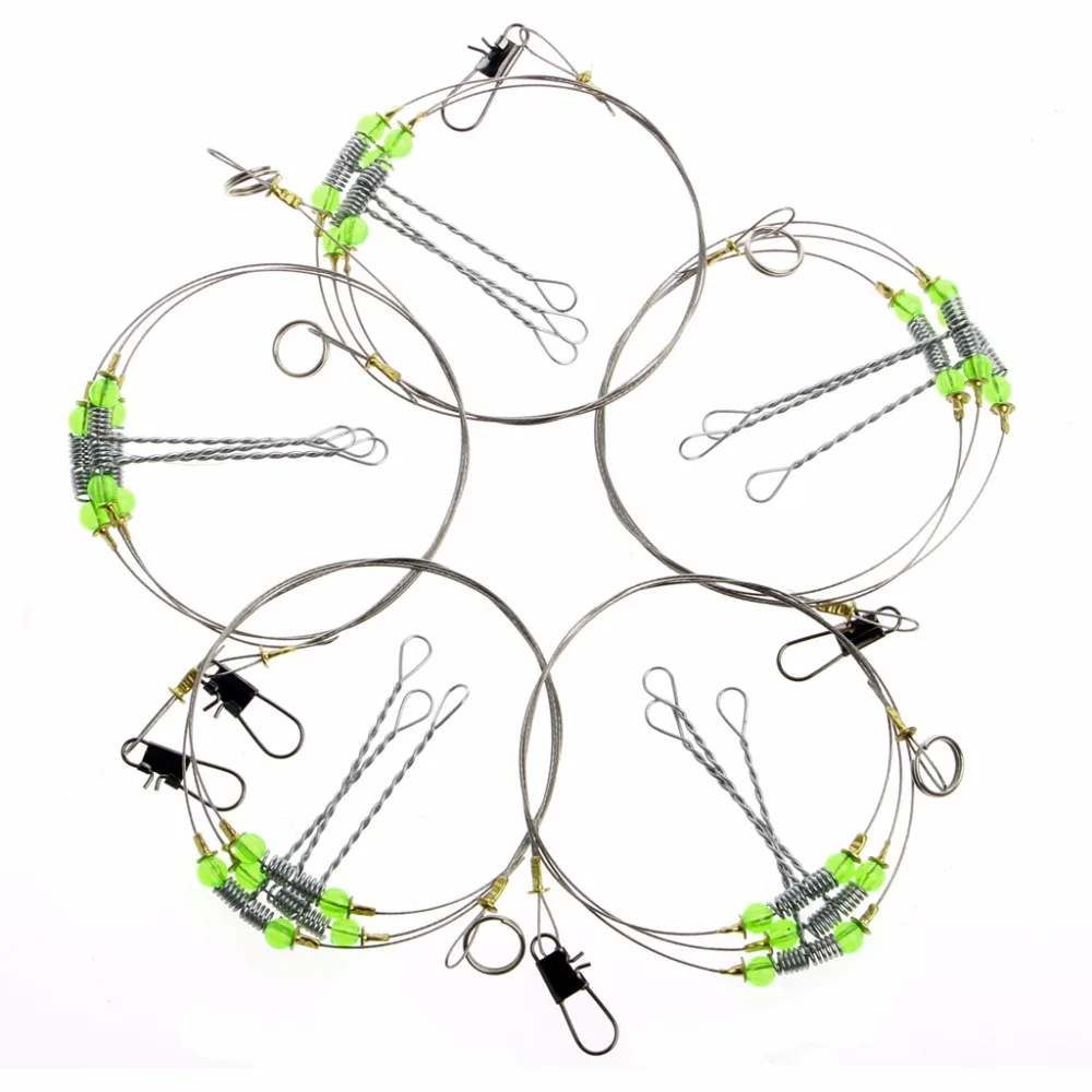 OOTDTY Fishing Hooks Anti-Winding Swivel String Sea Fishing Hook Steel Rigs Wire Leader Fish Hooks