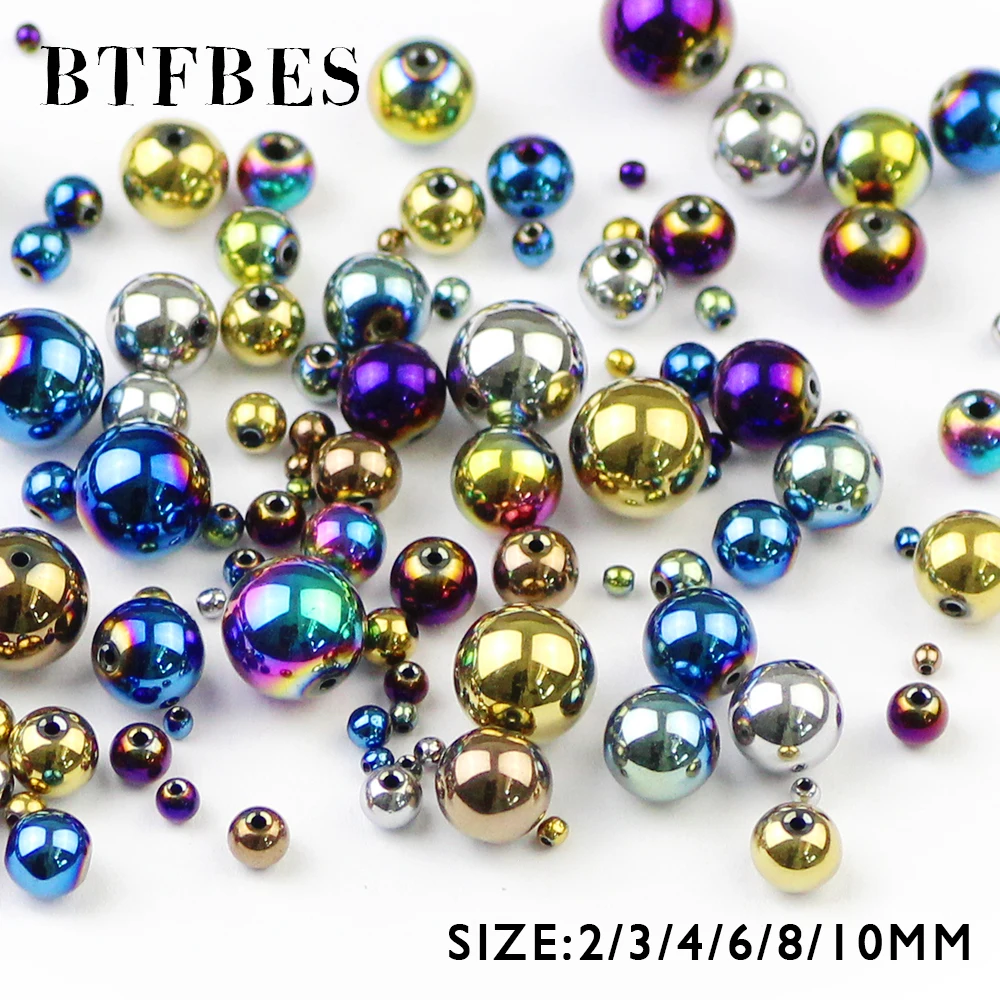 

BTFBES Round Plating Color Hematite Beads 2/3/4/6/8/10mm Natural Stone Ore Ball Loose Beads Jewelry Making Bracelets Accessories