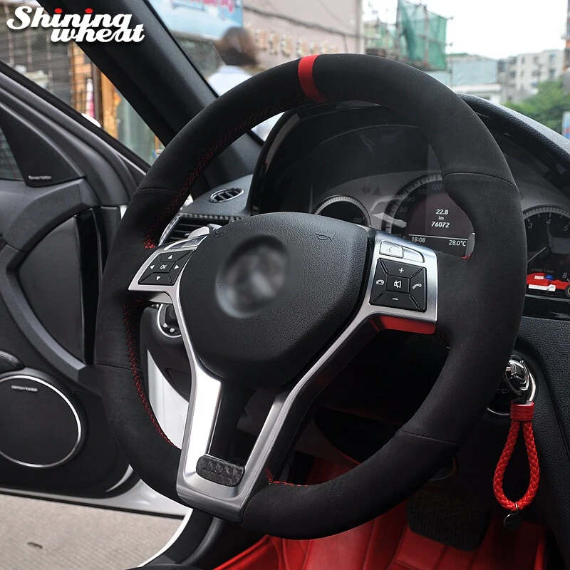 Shining wheat Red Marker Black Suede Steering Wheel Cover for Mercedes-Benz GLK300 GLK200 GLK260