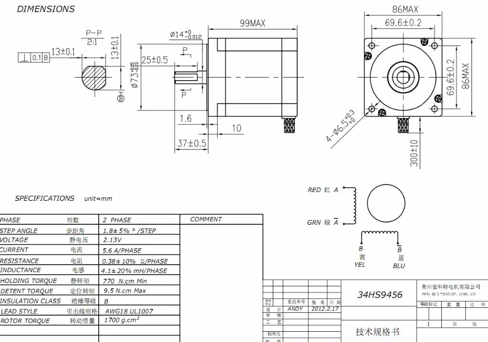 Free Ship From Germany! ACT 3PCS Nema34 Stepper Motor 34HS9456 1090oz-in 99mm 5.6A 4-Lead 2Phase CE ISO ROHS Laser Engraving