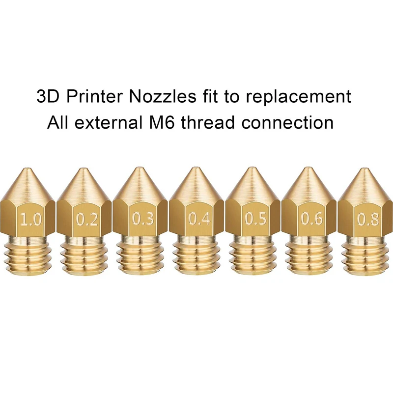 10pcs 3d Stampanti Parti Mk7 Mk8 Ugello 0.2 0.3 0.4 0.5 0.6 0.8 1.0 millimetri di Rame Estrusore Filettato 1.75 millimetri 3.0 millimetri Filament Testa In Ottone