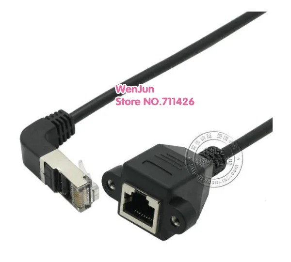 10pcs/lot new Down Angled / UP Angled RJ45 Male to Female Panel Mount Ethernet LAN Network Extension Cable 30cm / 60cm / 1m