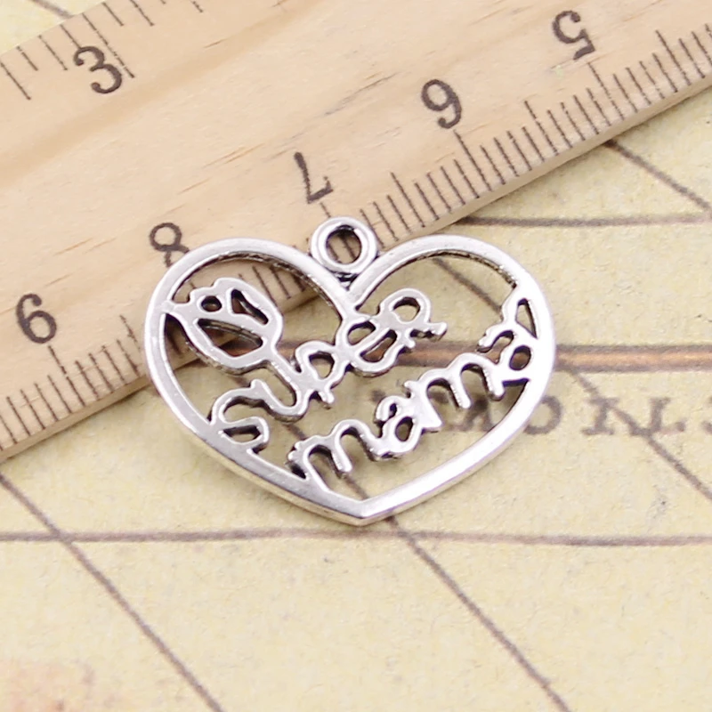 10 sztuk Charms serce Super Mama 20x26mm tybetański srebrny kolor zawieszki antyczne tworzenia biżuterii DIY Handmade Craft