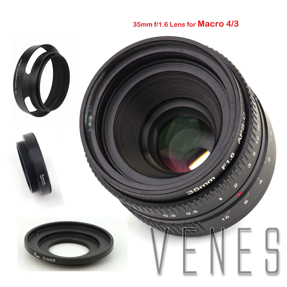 

VENES 35mm f/1.6 APS-C Lens for Nikon 1 Micro 4/3 Pentax Q Nex Fuji for EOS M camera+Lens Hood +Macro Ring+16mm C Mount adapter