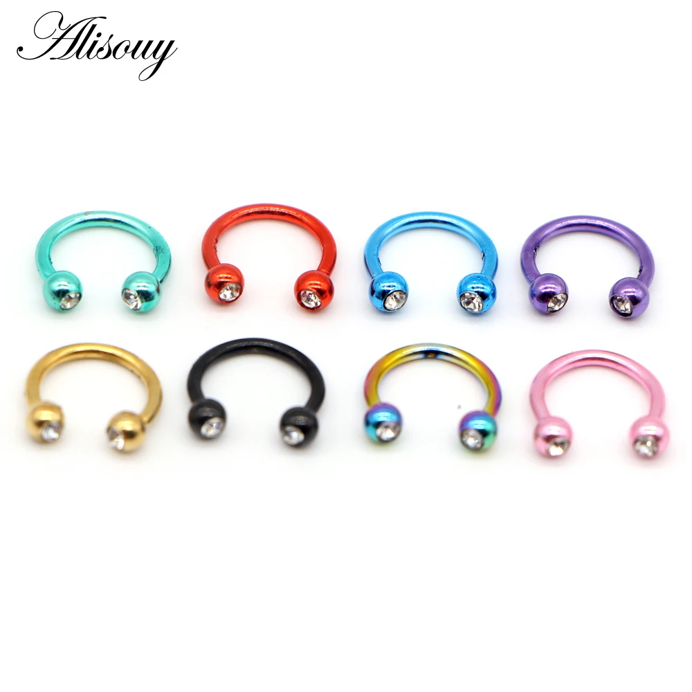 Alisouy 1PC Stainless Steel Hoop Nose Ring Nose Piercing Fake Piercing Septum Clicker Numbers Hanger For Jewelry