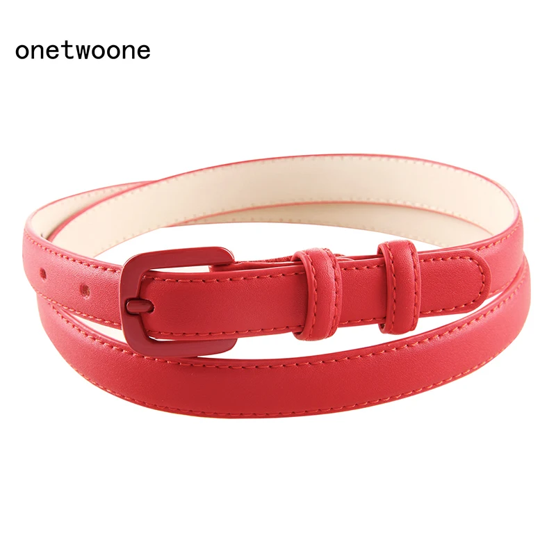 Ceinture fine en cuir véritable pour femme, sangle de taille skinny, haute qualité, bleu, rouge, marron, noir, mode féminine