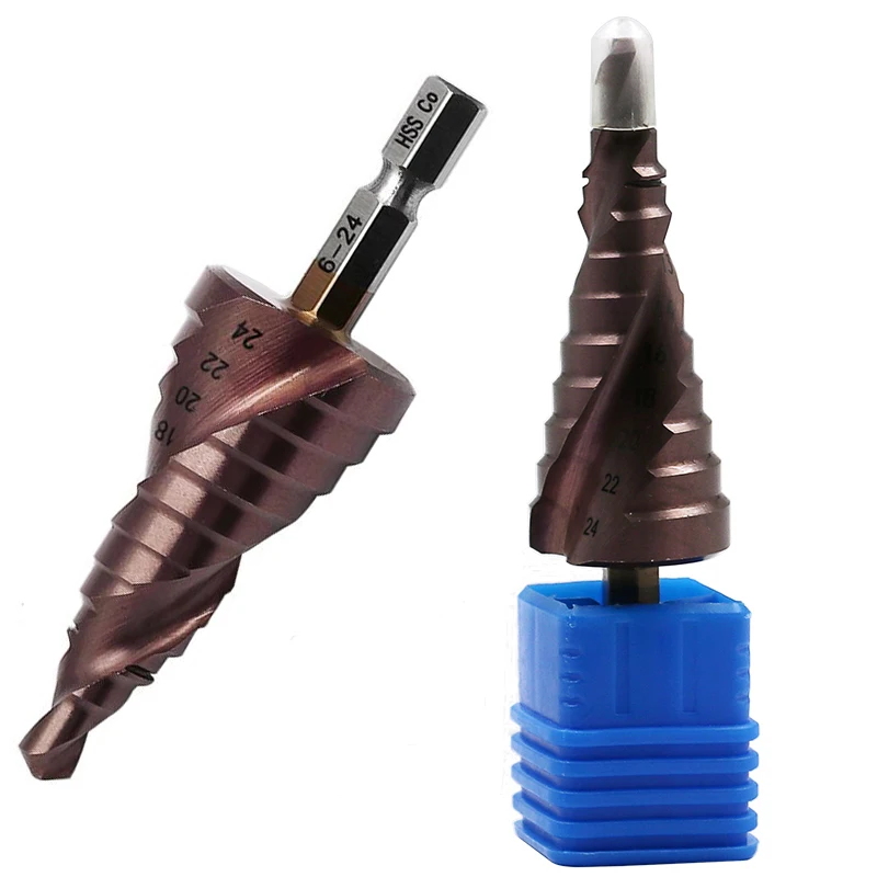 Hss-co kobaltowe spiralne wiertło stopniowe bity 1/4 "uchwyt sześciokątny drewno metalowy stożek wiercenie 6-24mm frez M35 narzędzie wielofunkcyjne