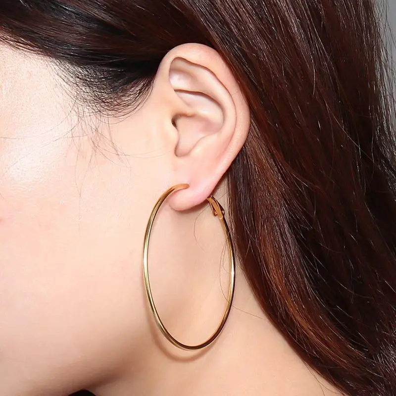 Meaeguet Stainless Steel Elegant Women\'s Exaggerated Big Circle Hoop Earrings Simple Loop Earring Jewelry Brinco