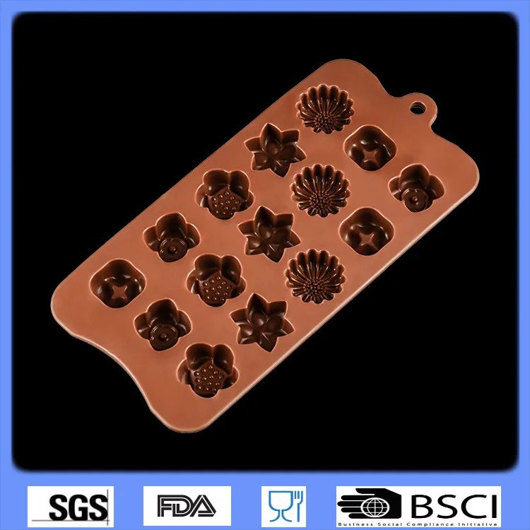 Silicone Mold New 15 Holes With 5 Kinds Of Flower Silicone Chocolate Mould Ice Cube Mold DIY Baking Molds E951