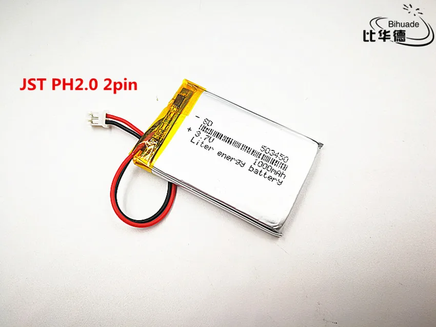 1 sztuk/partia JST PH 2.0mm 2 pi dobrej jakości 3.7 V, 1000 mAH, 503450, polimerowa bateria litowo-jonowa/akumulator litowo-jonowy do TOY, POWER BANK, GPS, mp3, mp4