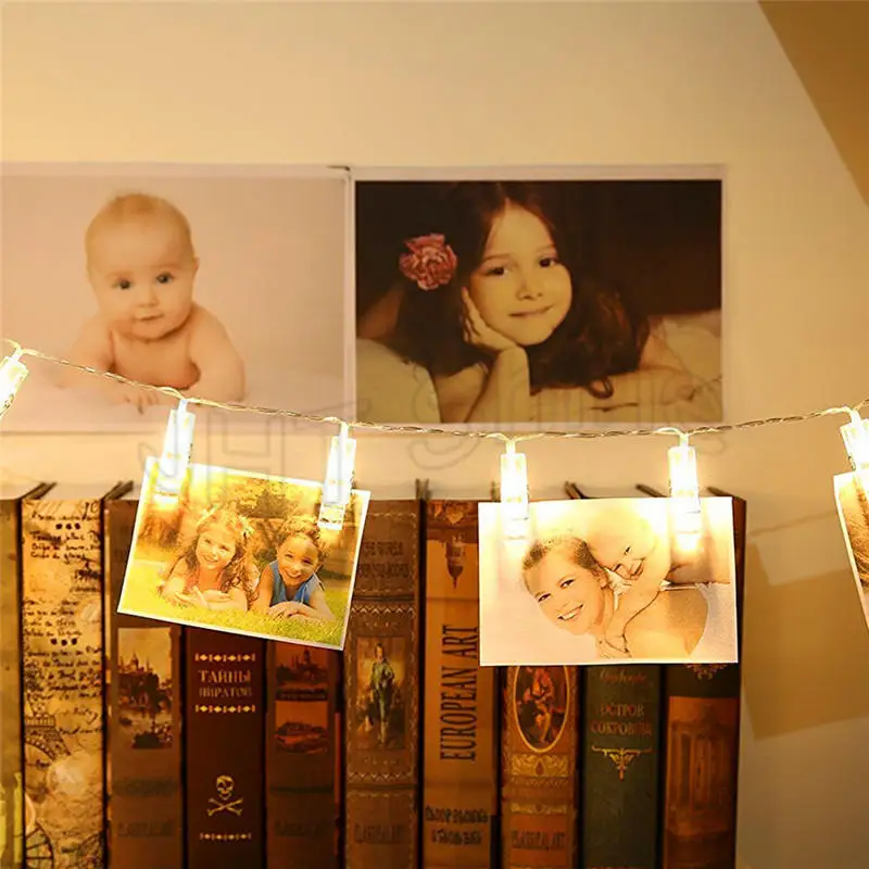 

10/20/30/40/50/80 LED Battery Powered Hanging Picture Photo Peg Clip Garland String Lights Christmas Garland Party Wedding Decor