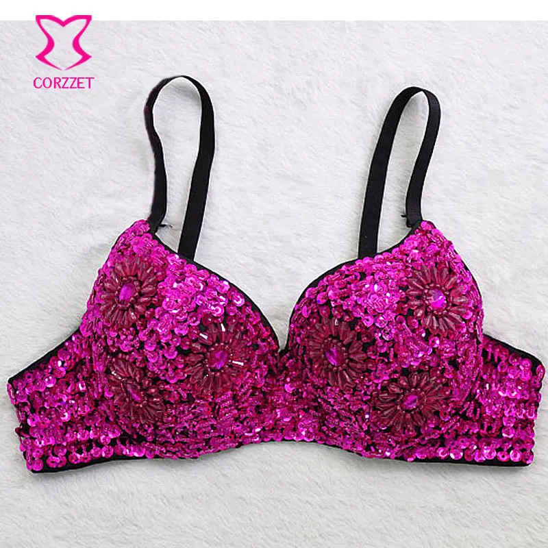 Burlesque kobiety koraliki i cekiny stanik z ćwiekami biustonosze ClubWear Bralette Sostenes Mujer biustonosz Push Up bielizna biustonosz — zdjęcie 6