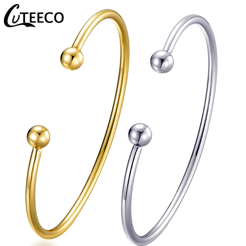 CUTEECO Simple Gold Silver Color Charm Open Bangle European Style Fit Brand Bracelet For Women & Child Fashion Jewelry