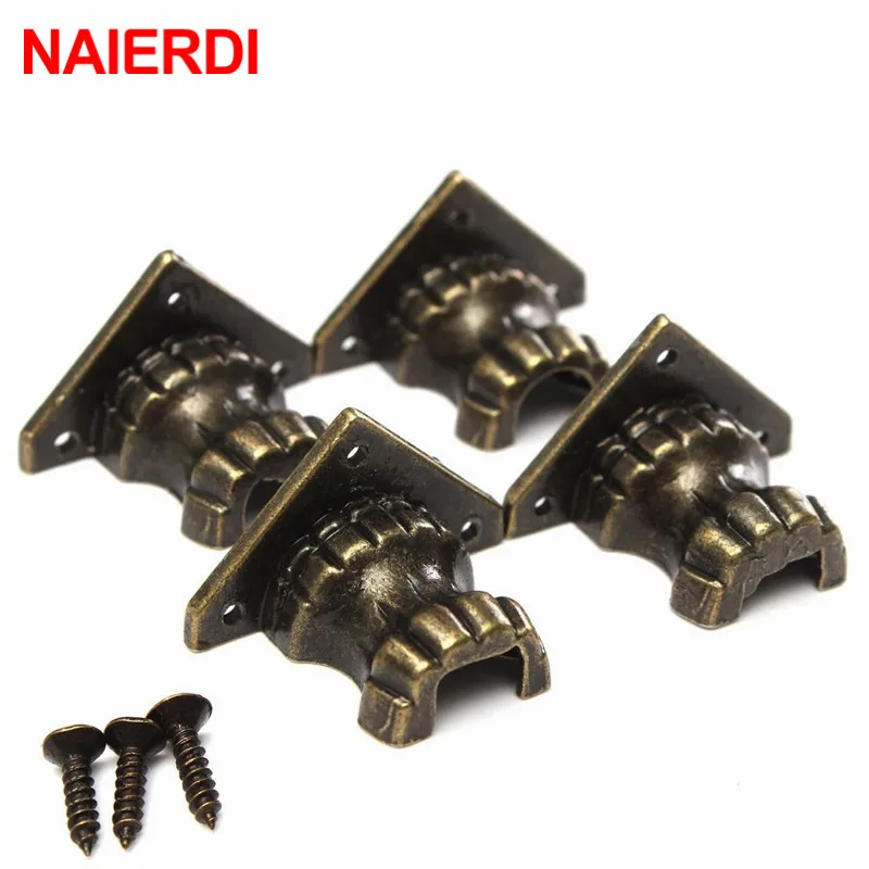 NAIERDI 8pcs Antique Brass Jewelry Chest Wood Box Decorative Feet Leg Corner Protector For Furniture Cabinet Protect Hardware